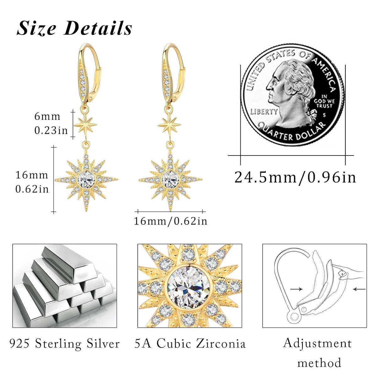 925 Sterling Silver Starburst Birthstone Drop Earrings