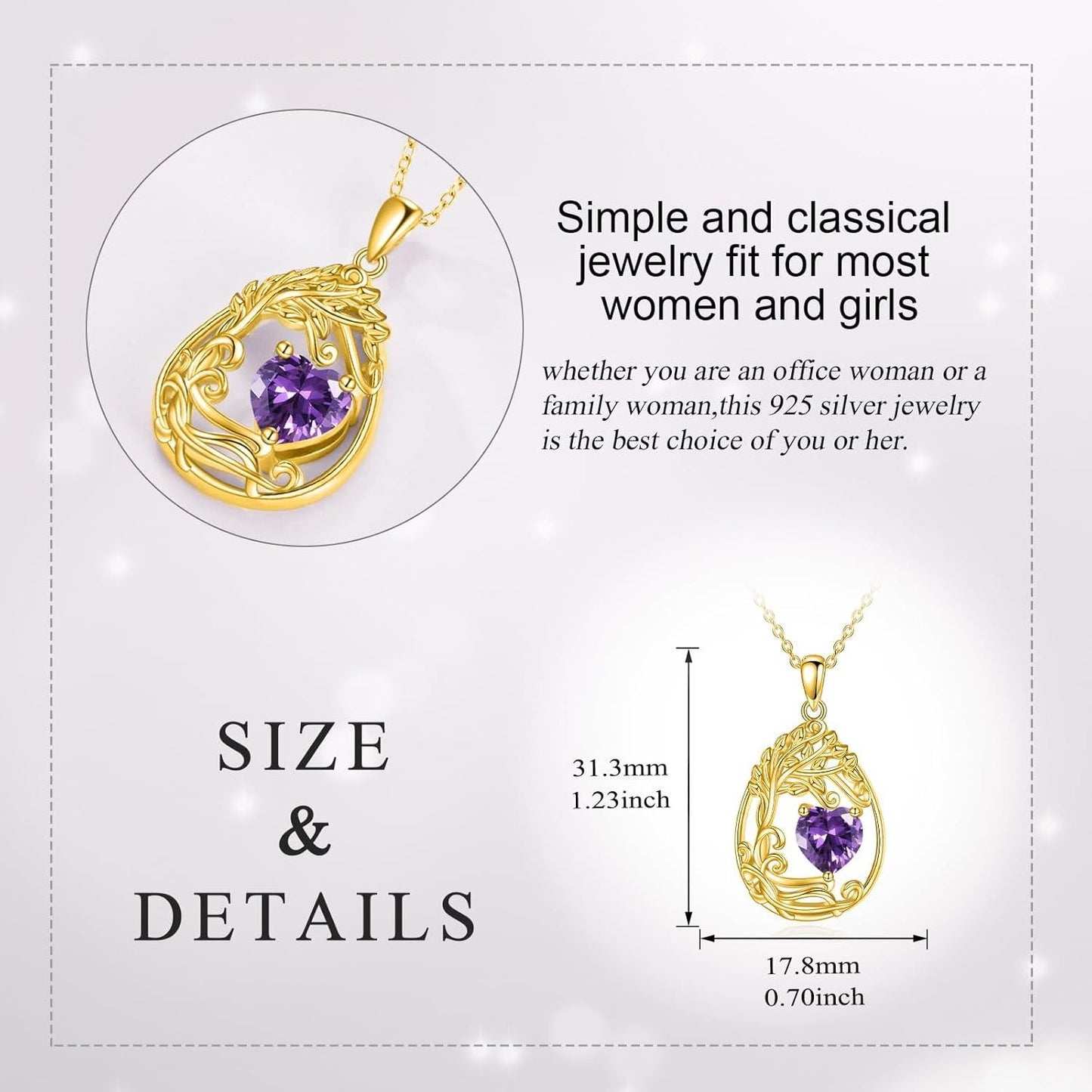 925 Silver Gold Plated Gemstone Tree Life Pendant Necklace