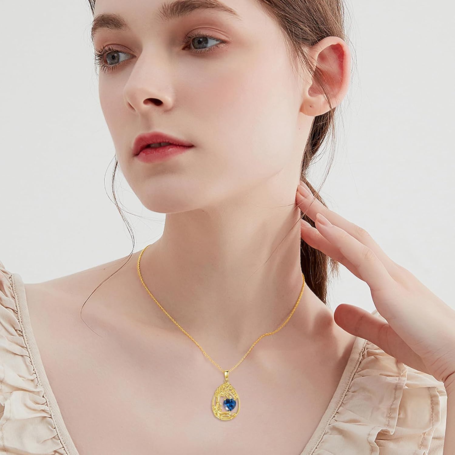 925 Silver Gold Plated Gemstone Tree Life Pendant Necklace