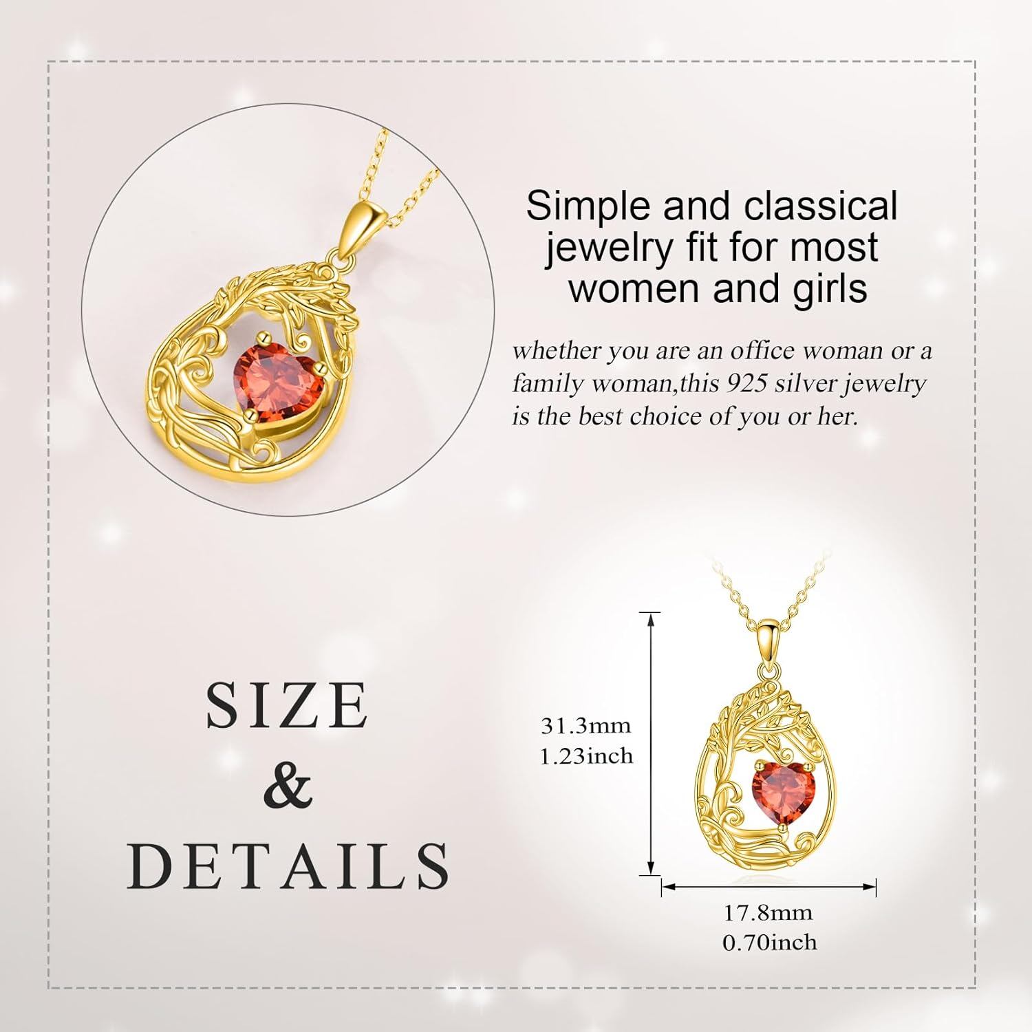 925 Silver Gold Plated Gemstone Tree Life Pendant Necklace