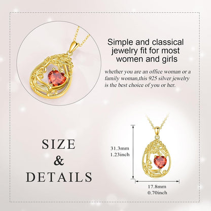 925 Silver Gold Plated Gemstone Tree Life Pendant Necklace