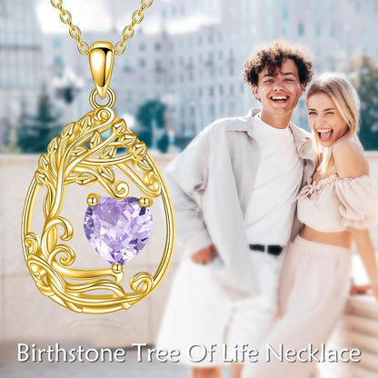 925 Silver Gold Plated Gemstone Tree Life Pendant Necklace