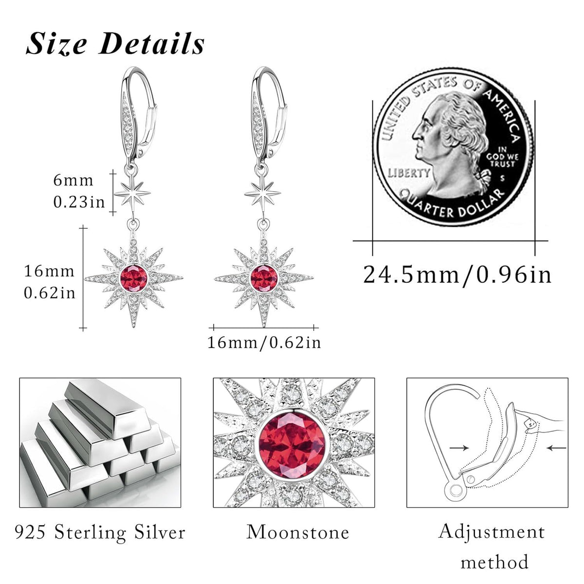 925 Sterling Silver Starburst Birthstone Drop Earrings