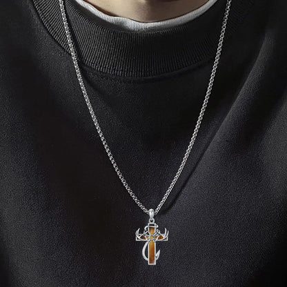925 Silver Black Enamel Deer Antlers Cross Necklace Men