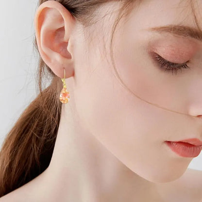 925 Sterling Silver Pink Pressed Flowers Gold Leaf Drop Leverback Earrings