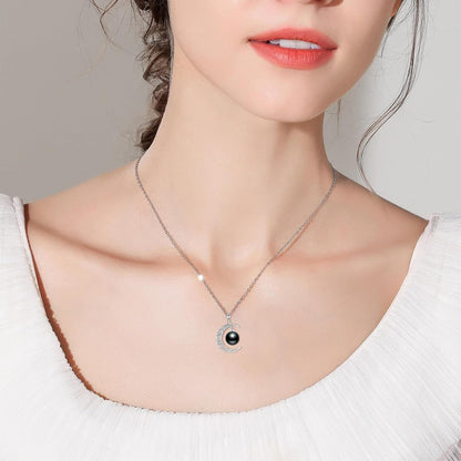 925 Silver Crescent Moon Black Pearl Pendant Necklace Her