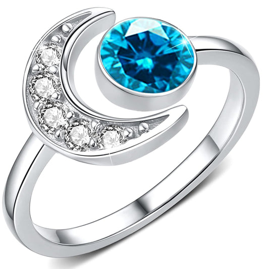 925 Silver Moonstone Birthstone Adjustable Open Ring Women
