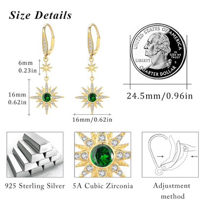925 Sterling Silver Starburst Birthstone Drop Earrings