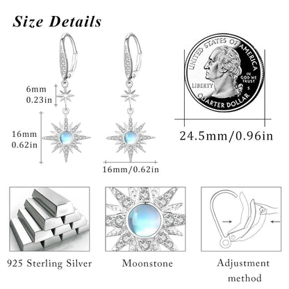 925 Sterling Silver Starburst Birthstone Drop Earrings