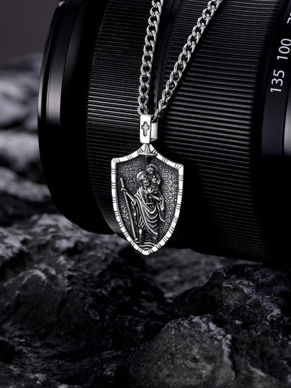 925 Silver St Christopher Pendant Necklace Men Women