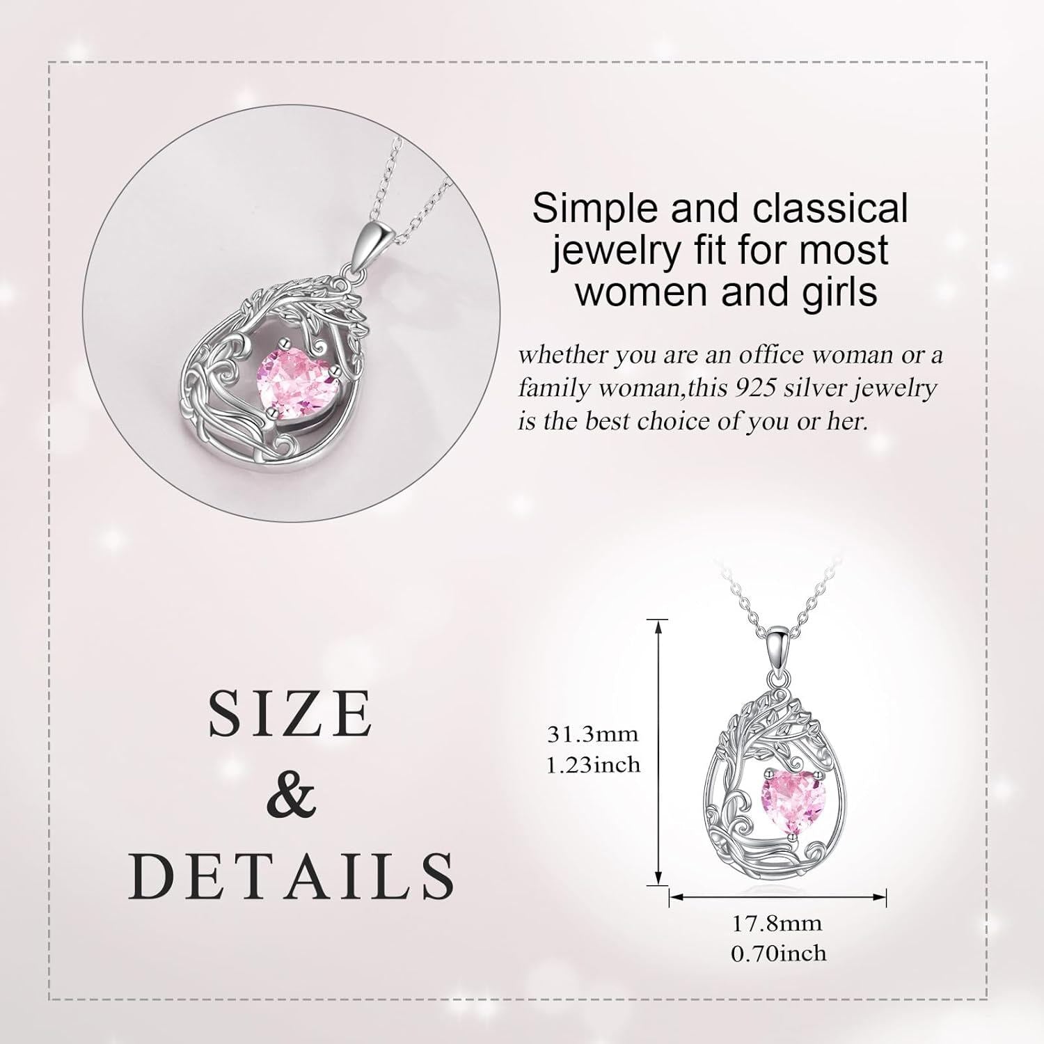 925 Silver Gold Plated Gemstone Tree Life Pendant Necklace