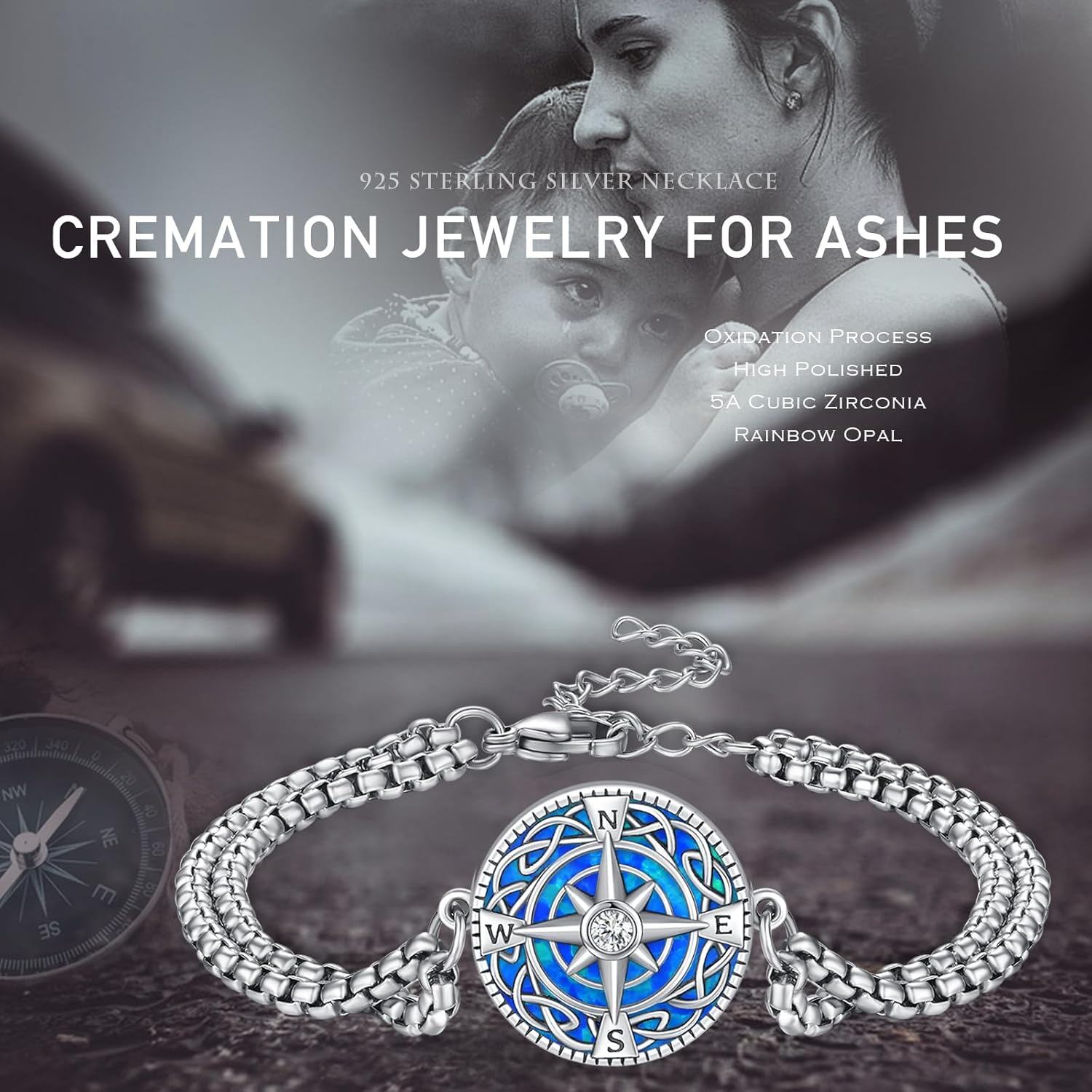 925 Silver Opal Urn Bracelet Cremation Memorial Jewelry