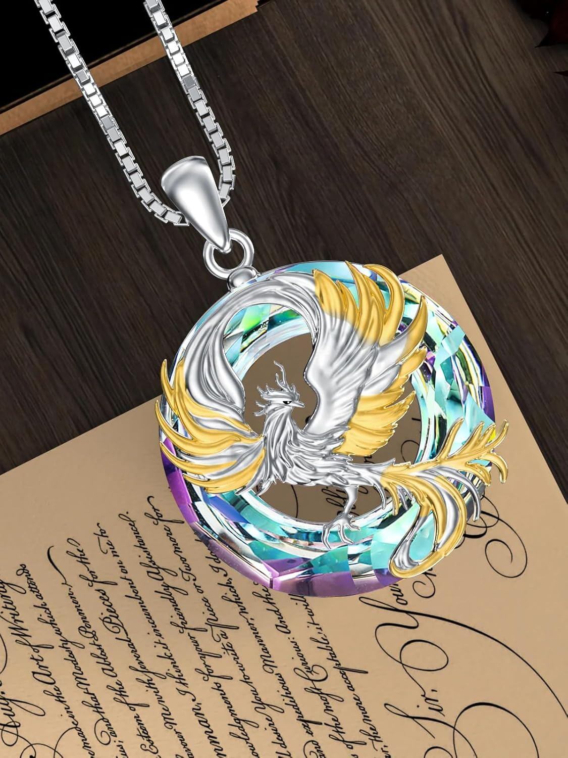 925 Sterling Silver Blue Crystal Phoenix Pendant Necklace - Valentines Mothers Day Gifts for Her