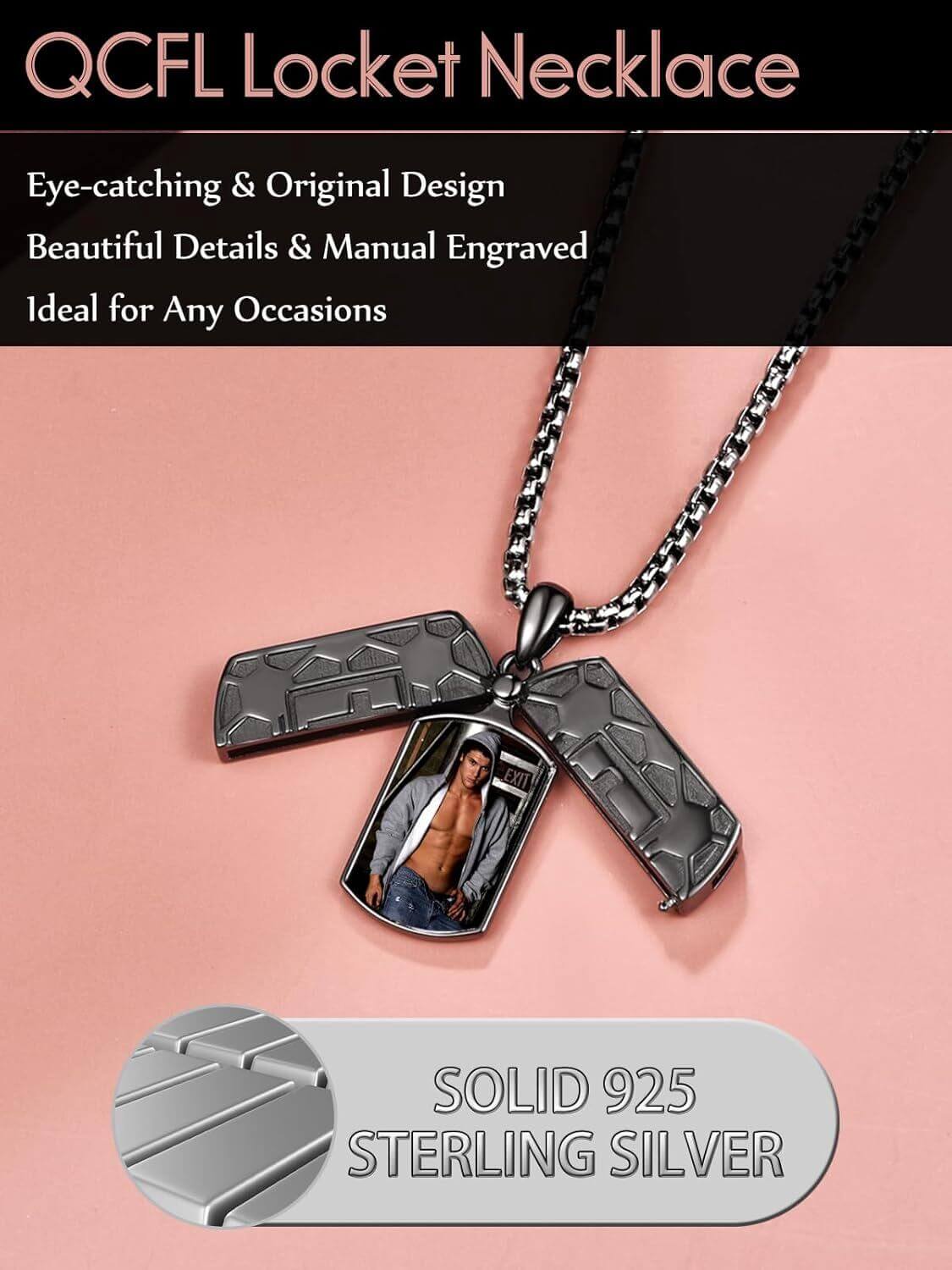 Photo Frame Cross Pendant Mens Necklaces with Chain Gifts