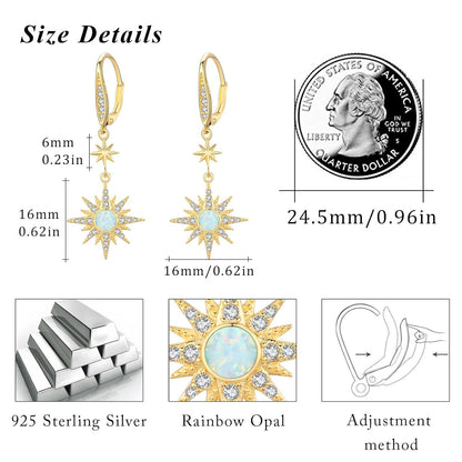 925 Sterling Silver Starburst Birthstone Drop Earrings