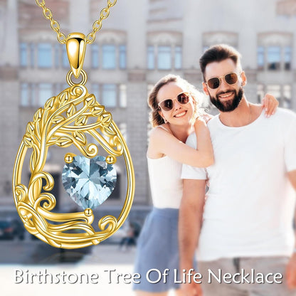 925 Silver Gold Plated Gemstone Tree Life Pendant Necklace