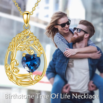 925 Silver Gold Plated Gemstone Tree Life Pendant Necklace