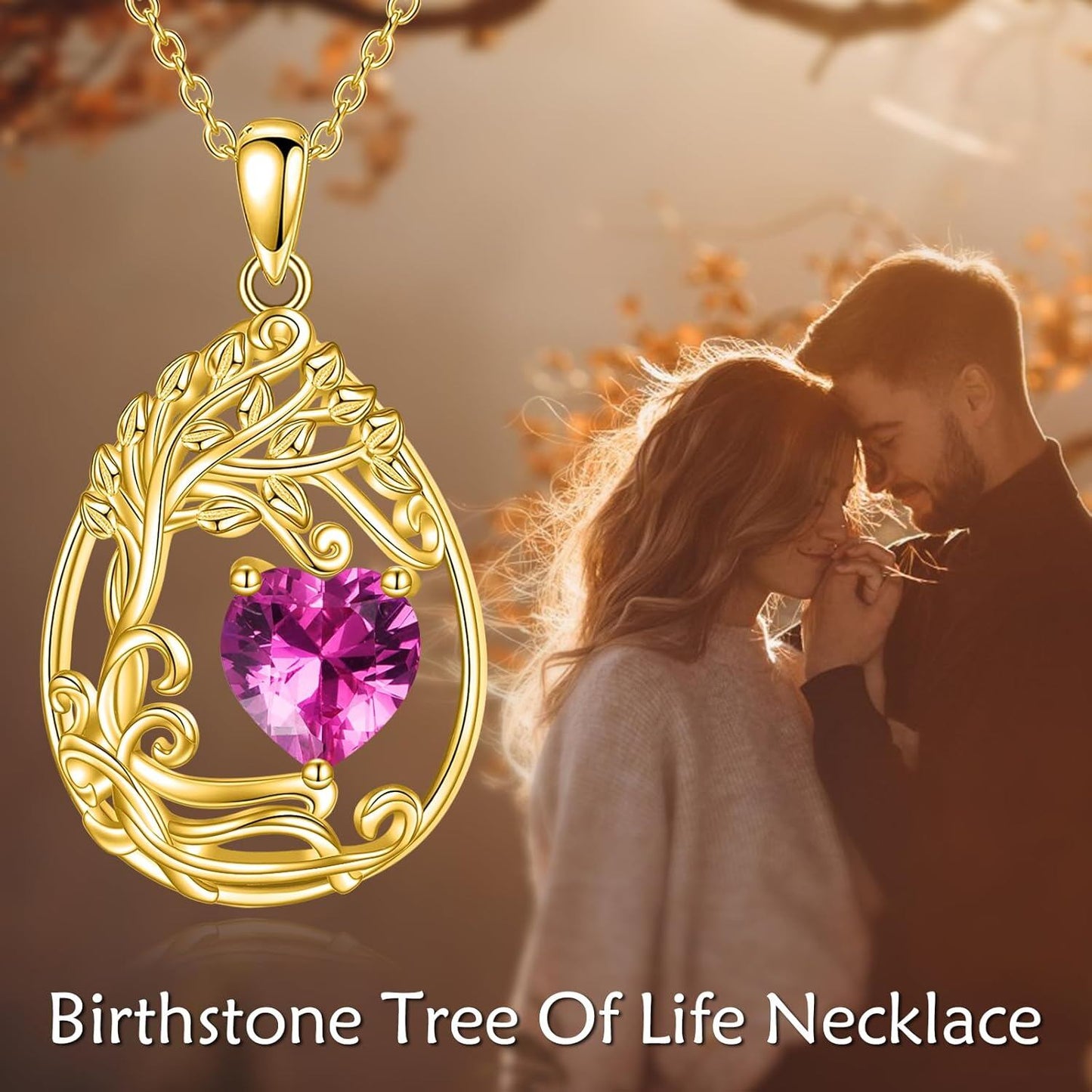 925 Silver Gold Plated Gemstone Tree Life Pendant Necklace