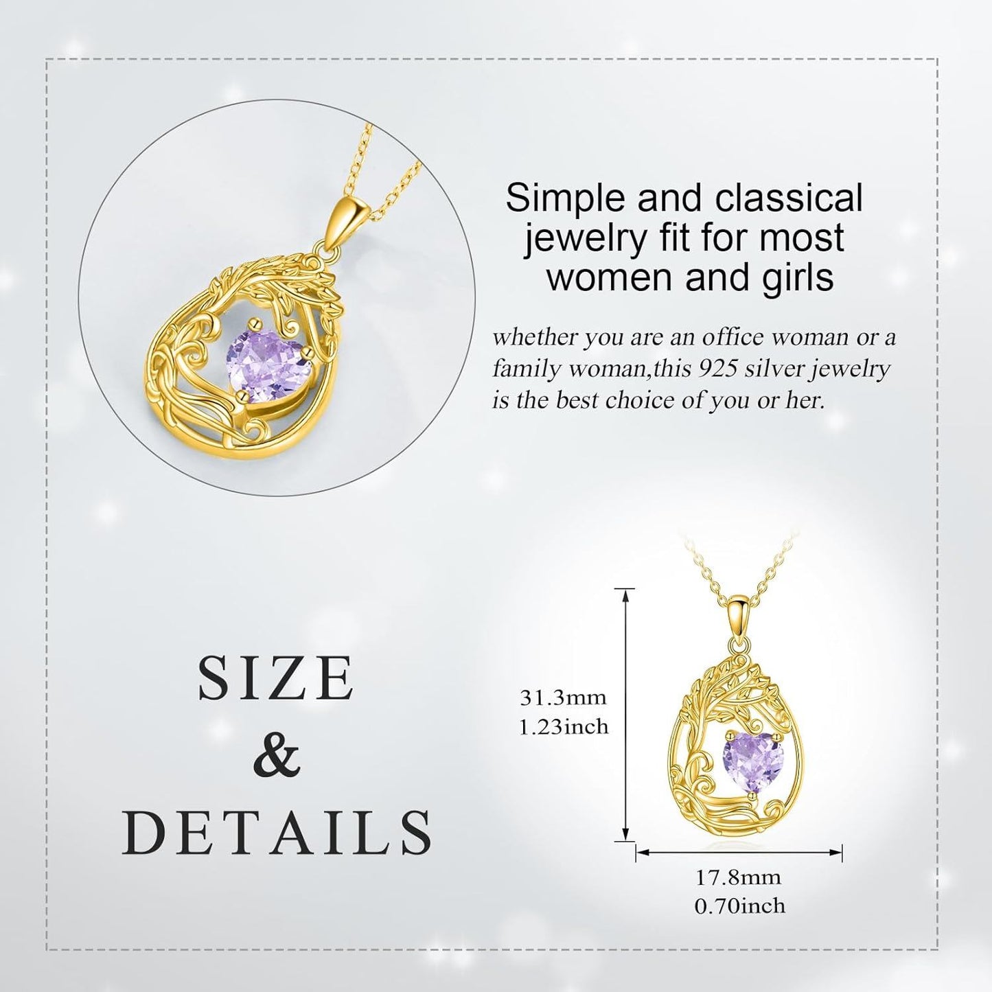 925 Silver Gold Plated Gemstone Tree Life Pendant Necklace
