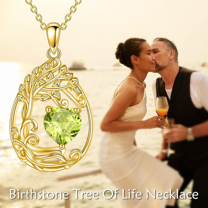 925 Silver Gold Plated Gemstone Tree Life Pendant Necklace