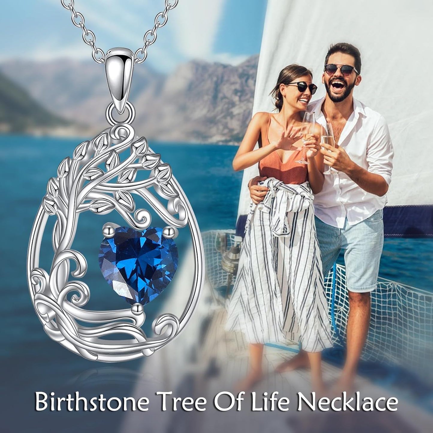 925 Silver Gold Plated Gemstone Tree Life Pendant Necklace