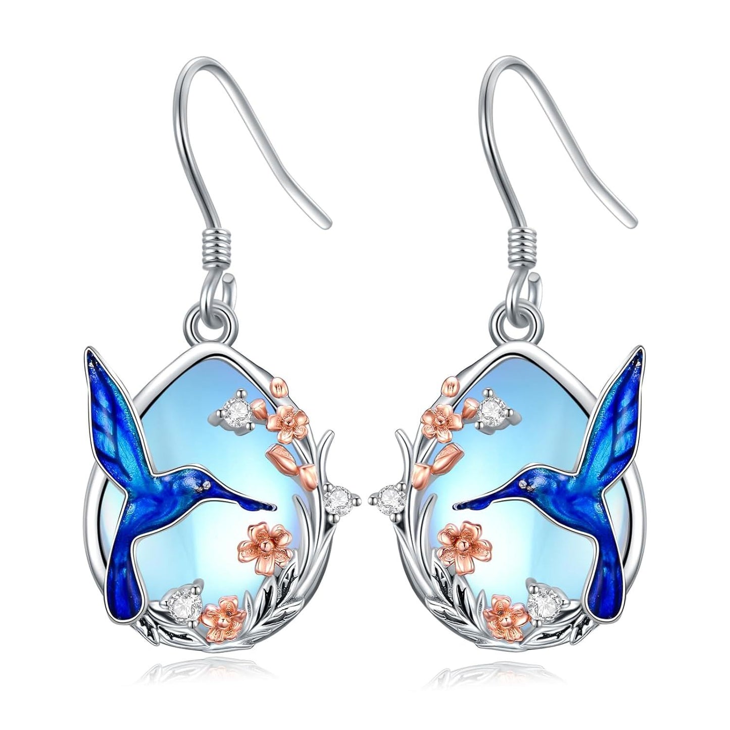 925 Silver Hummingbird Moonstone Drop Earrings Women