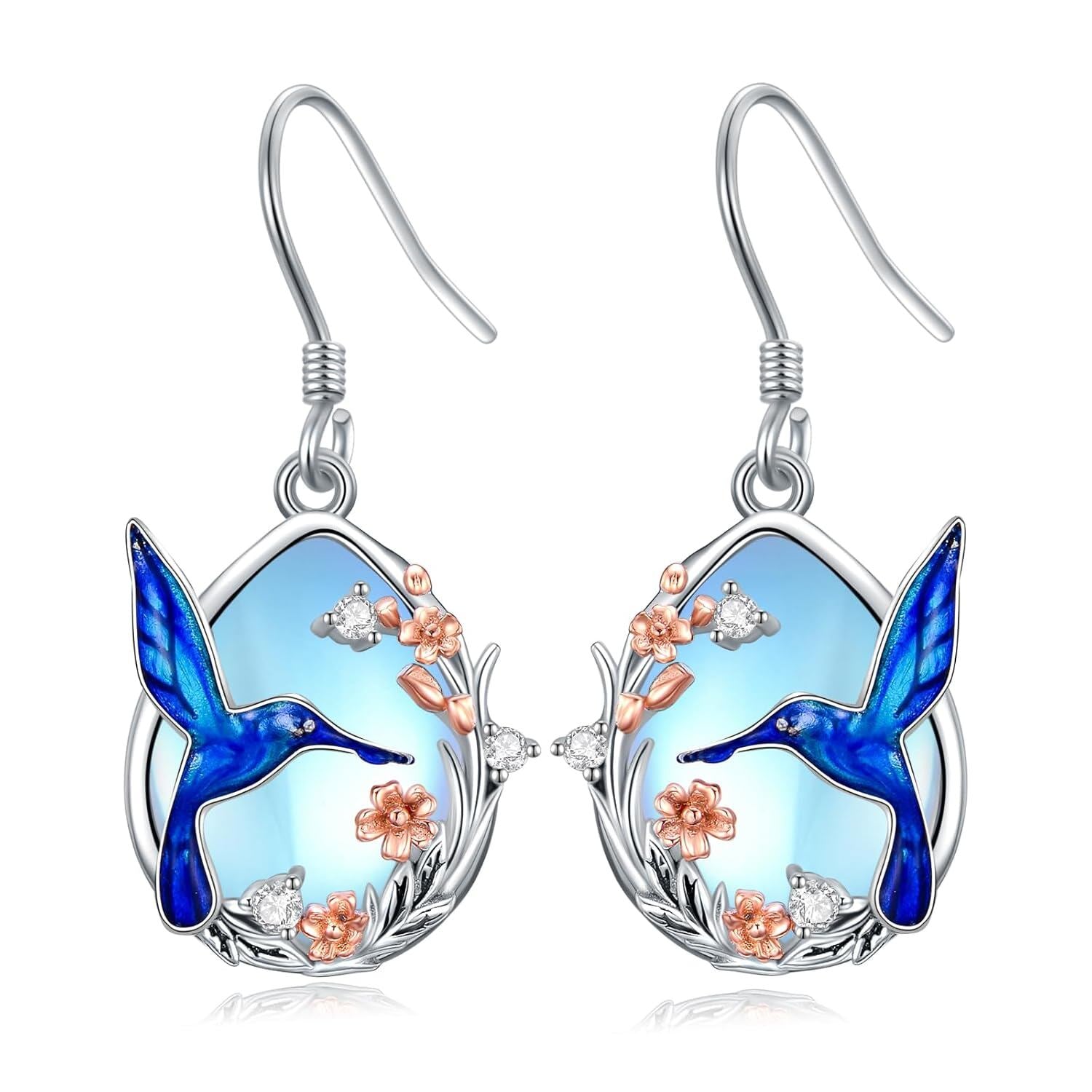 925 Silver Hummingbird Moonstone Drop Earrings Women