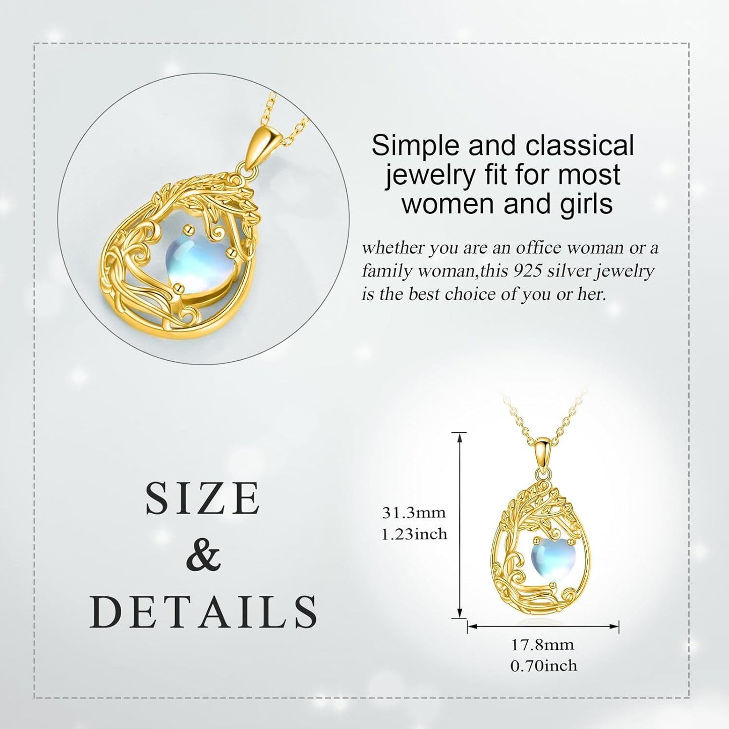 925 Silver Gold Plated Gemstone Tree Life Pendant Necklace