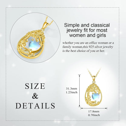 925 Silver Gold Plated Gemstone Tree Life Pendant Necklace