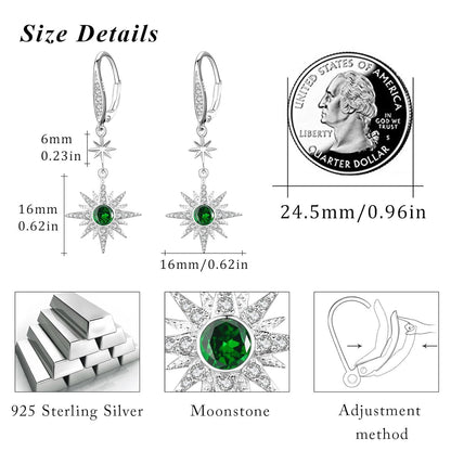 925 Sterling Silver Starburst Birthstone Drop Earrings