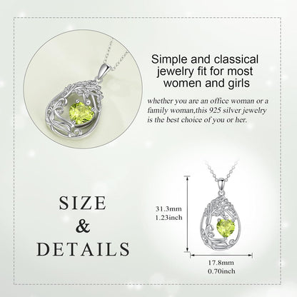 925 Silver Gold Plated Gemstone Tree Life Pendant Necklace
