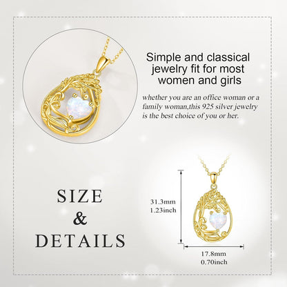 925 Silver Gold Plated Gemstone Tree Life Pendant Necklace