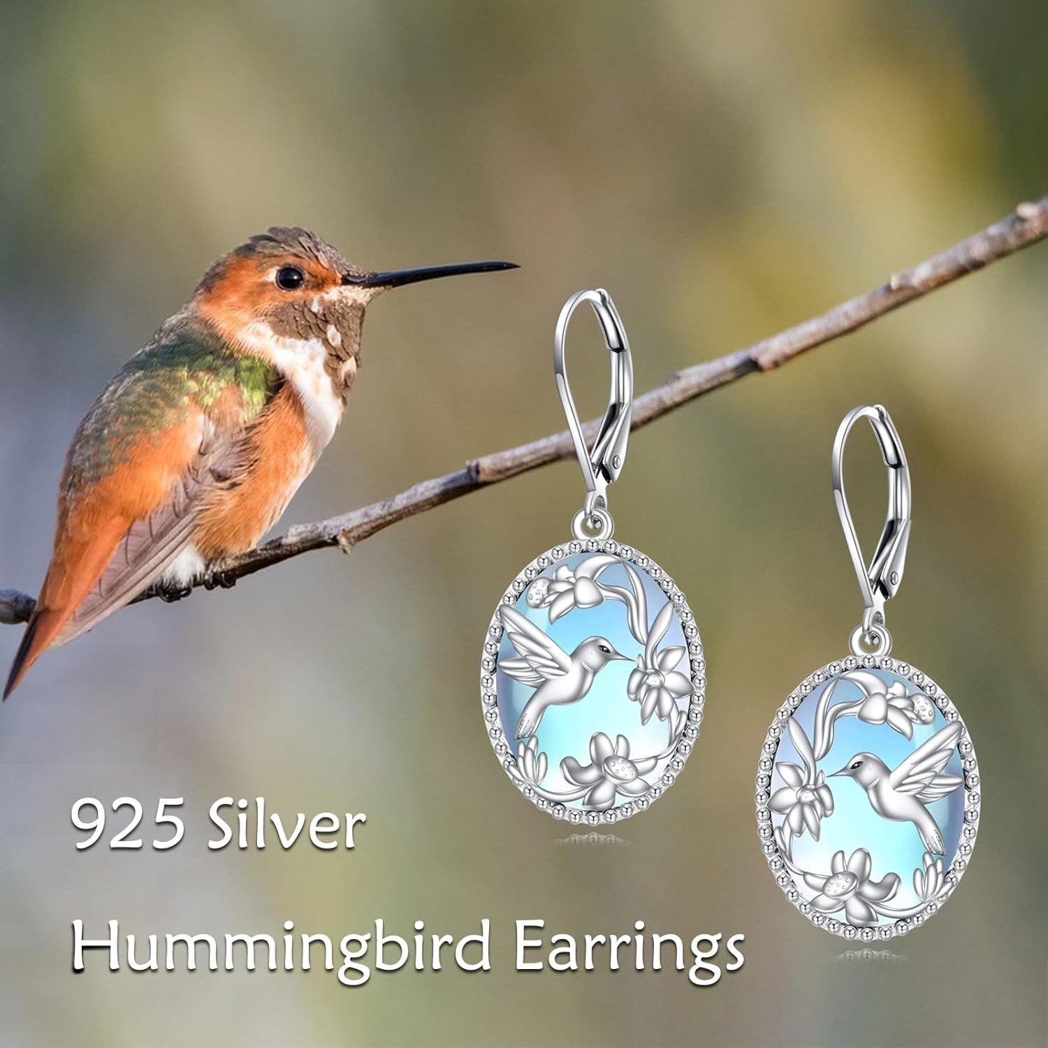 Gold Plated 925 Silver Onyx Hummingbird Drop Earrings