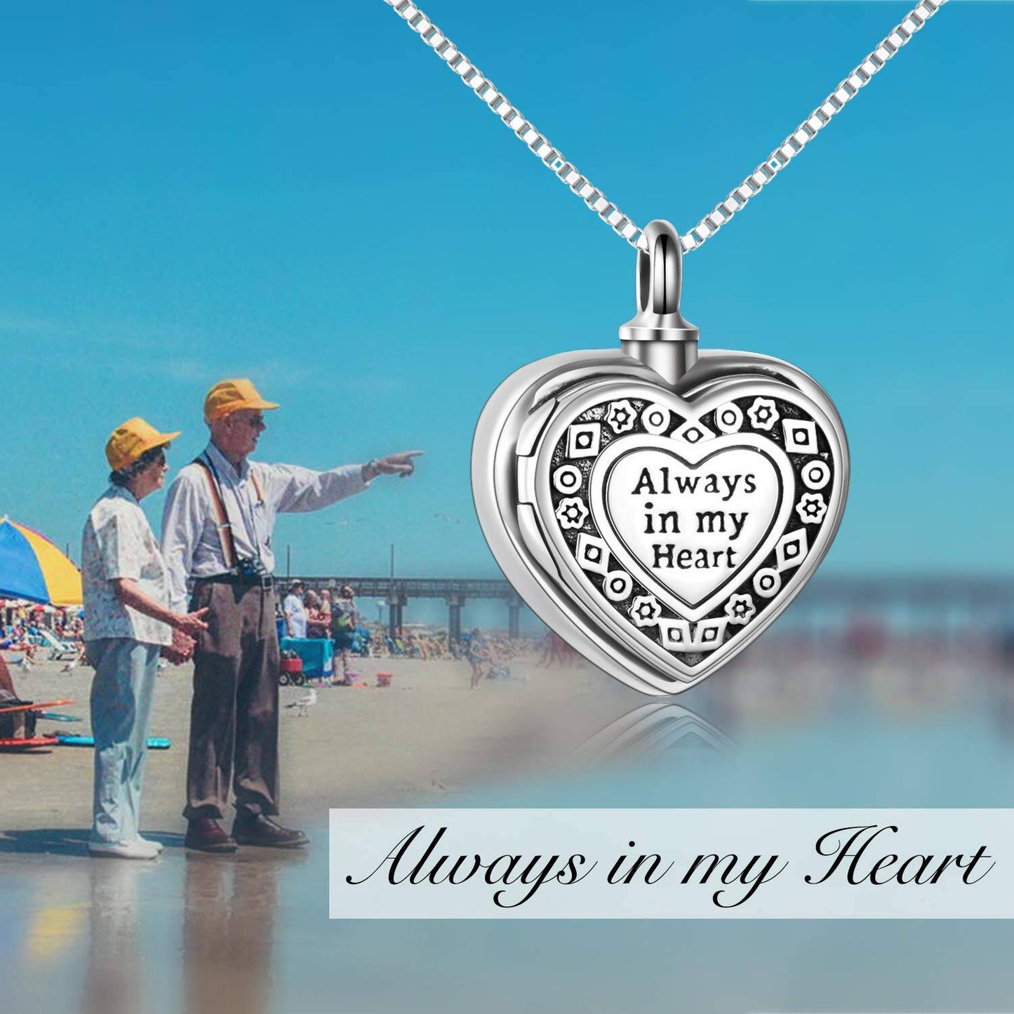 925 Silver Heart Memorial Photo Holder Pendant Necklace