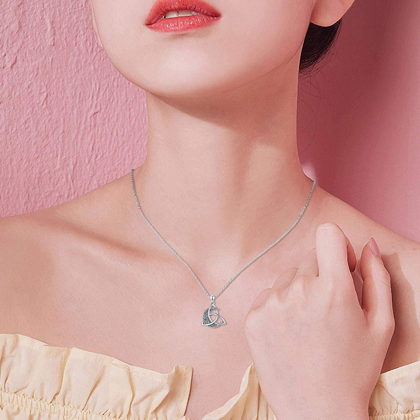 925 Silver Celtic Knot Moon Pendant Necklace Women Men