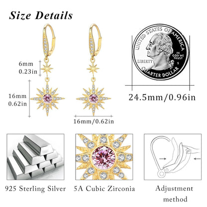 925 Sterling Silver Starburst Birthstone Drop Earrings
