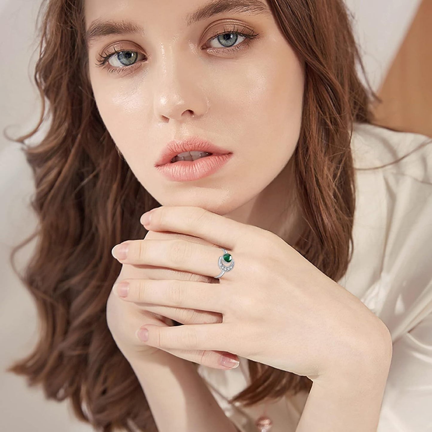 925 Silver Crescent Moon Open Adjustable Ring Women Gift