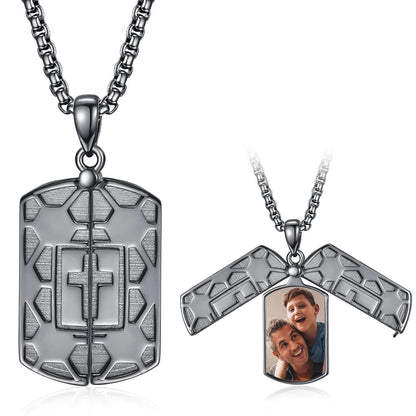 Photo Frame Cross Pendant Mens Necklaces with Chain Gifts