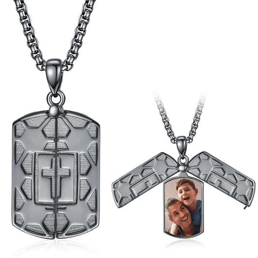 Photo Frame Cross Pendant Mens Necklaces with Chain Gifts