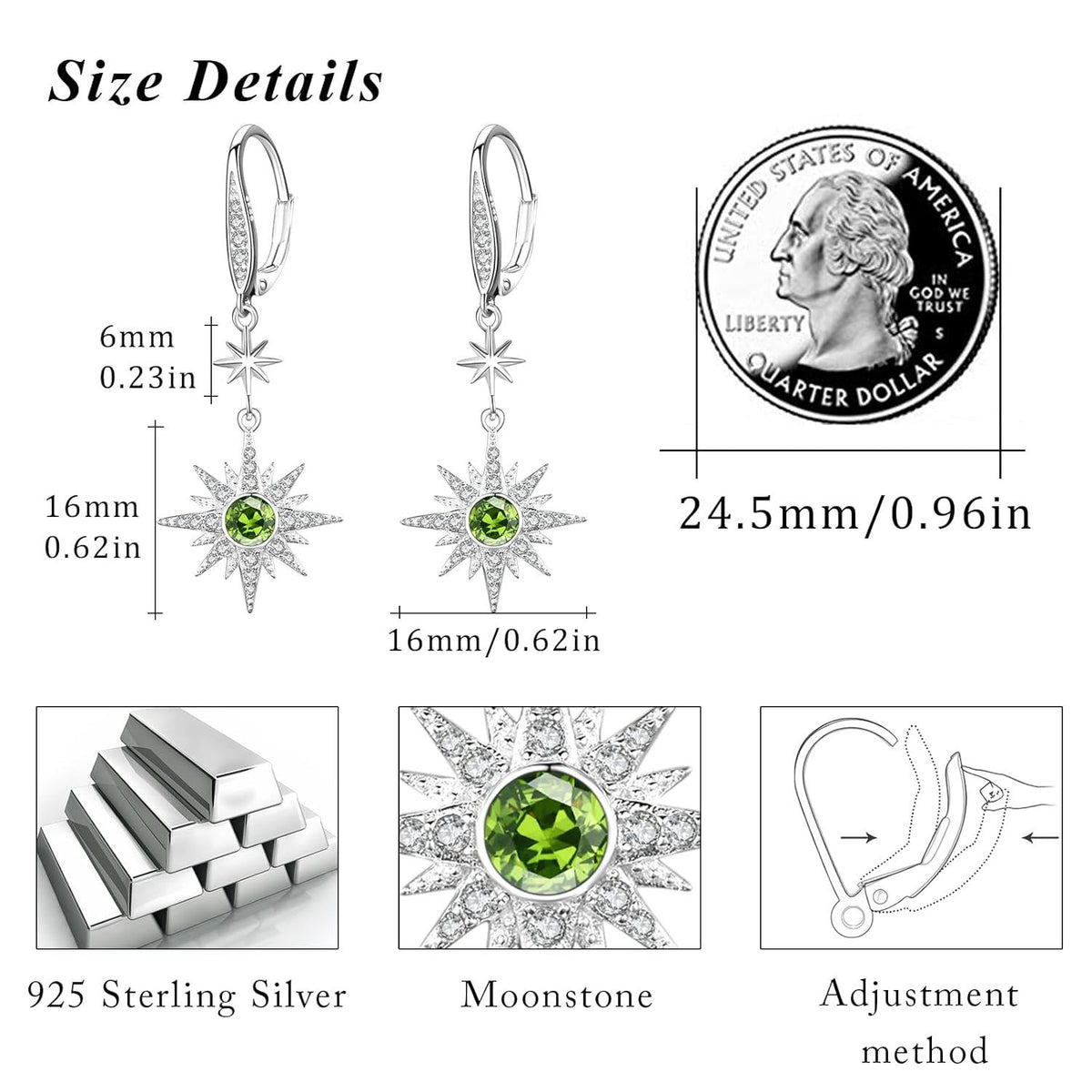 925 Sterling Silver Starburst Birthstone Drop Earrings