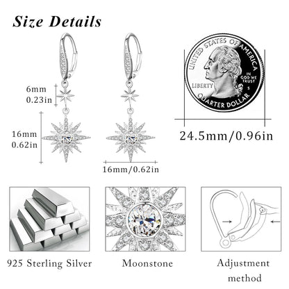 925 Sterling Silver Starburst Birthstone Drop Earrings