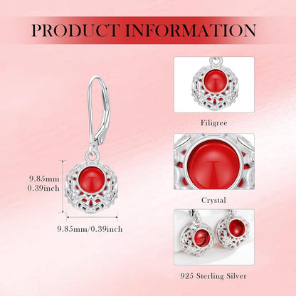 18K Gold Plated Silver Red Gemstone Filigree Dangle Earrings