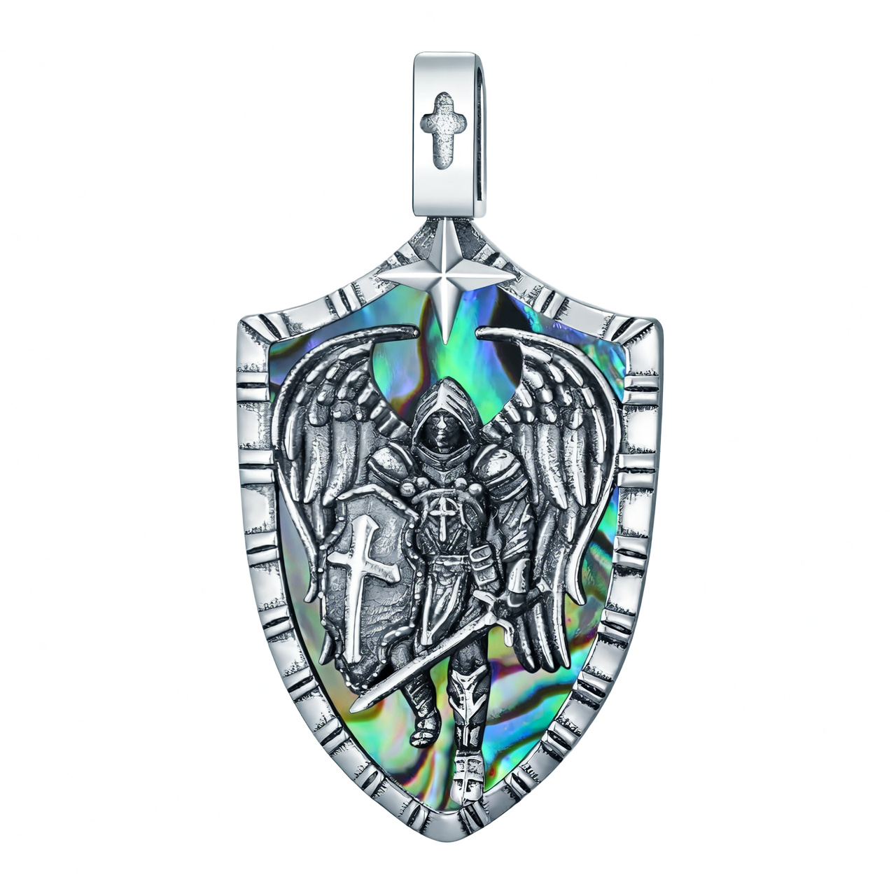 925 Silver St Michael Shield Pendant Necklace Men Women Gold