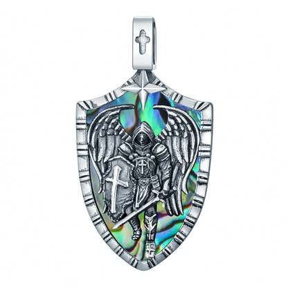 925 Silver St Michael Shield Pendant Necklace Men Women Gold