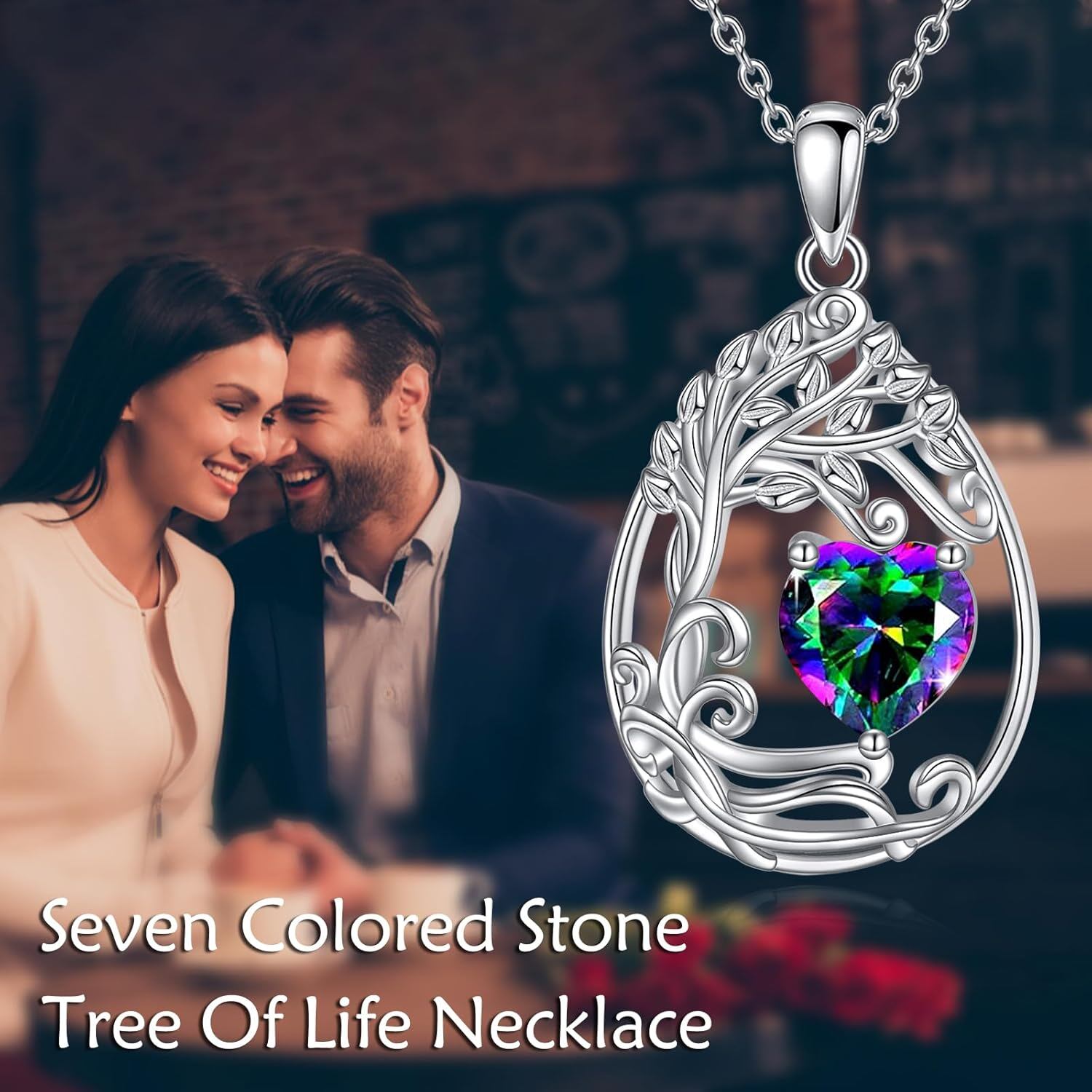 925 Silver Gold Plated Gemstone Tree Life Pendant Necklace