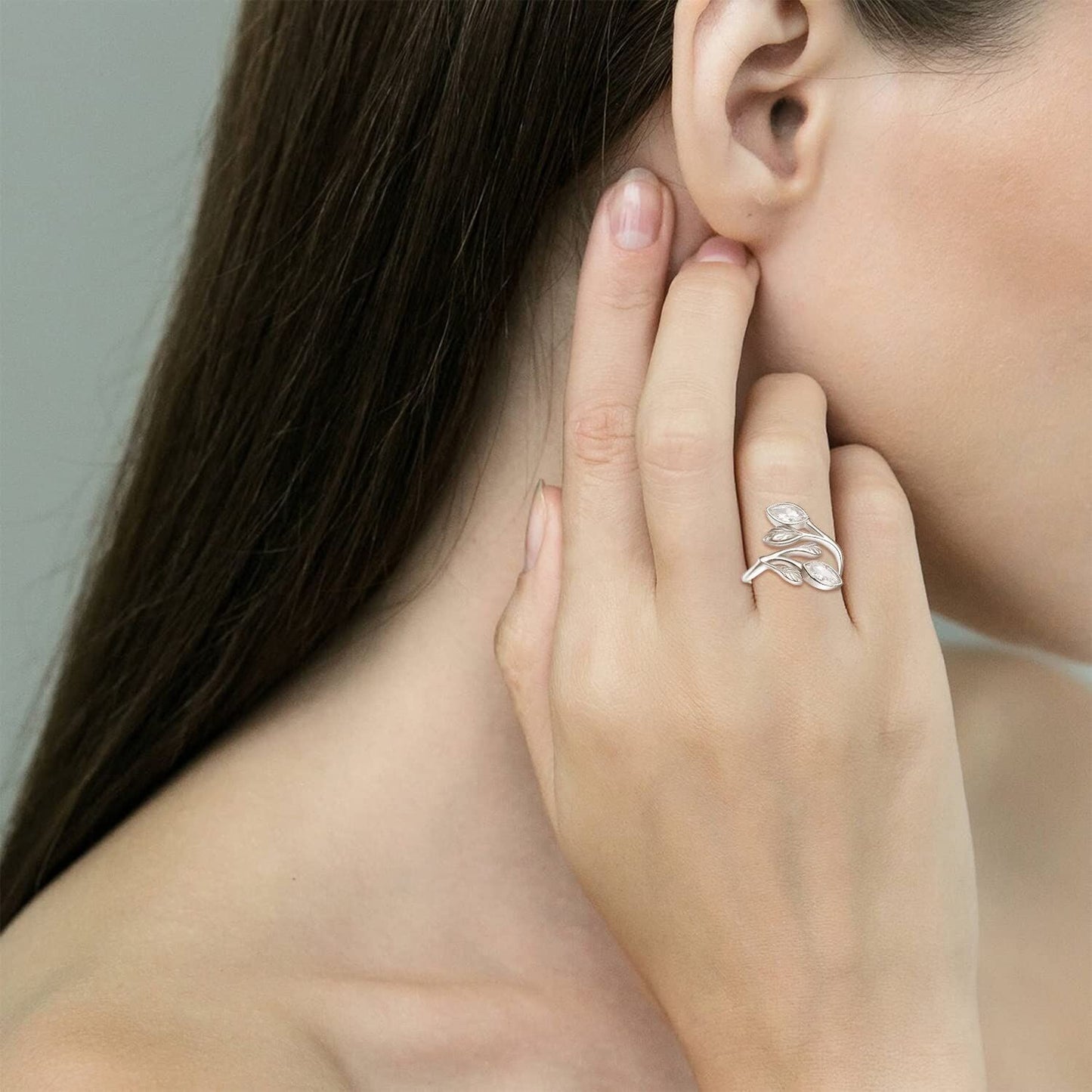 925 Sterling Silver Leaf Ring with Birthstone Adjustable Wrap Promise Engagement Wedding Rings for Women