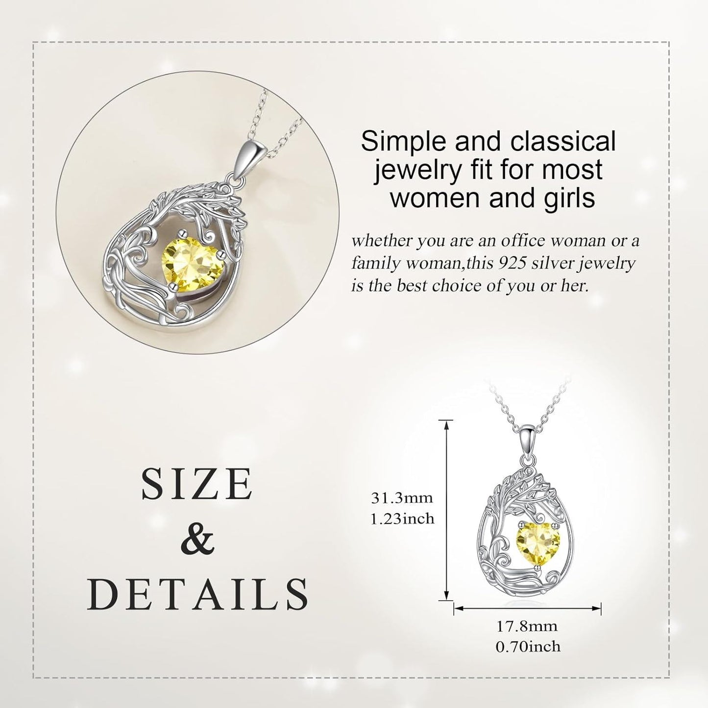925 Silver Gold Plated Gemstone Tree Life Pendant Necklace