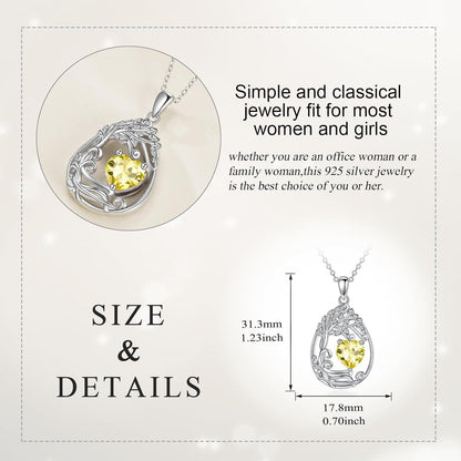 925 Silver Gold Plated Gemstone Tree Life Pendant Necklace
