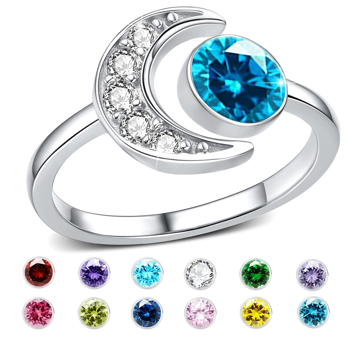 925 Silver Moonstone Birthstone Adjustable Open Ring Women