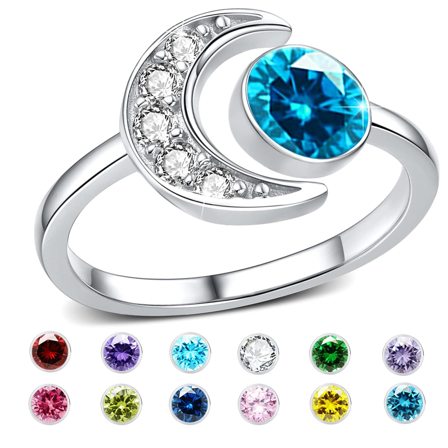 925 Silver Moonstone Birthstone Adjustable Open Ring Women